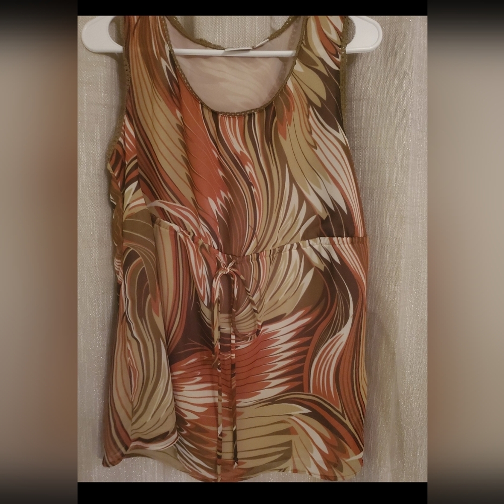 Shirt Cato Top Brown W/ Ivory Sleeveless Pullover Lined Blouse Womens Size 14-16
